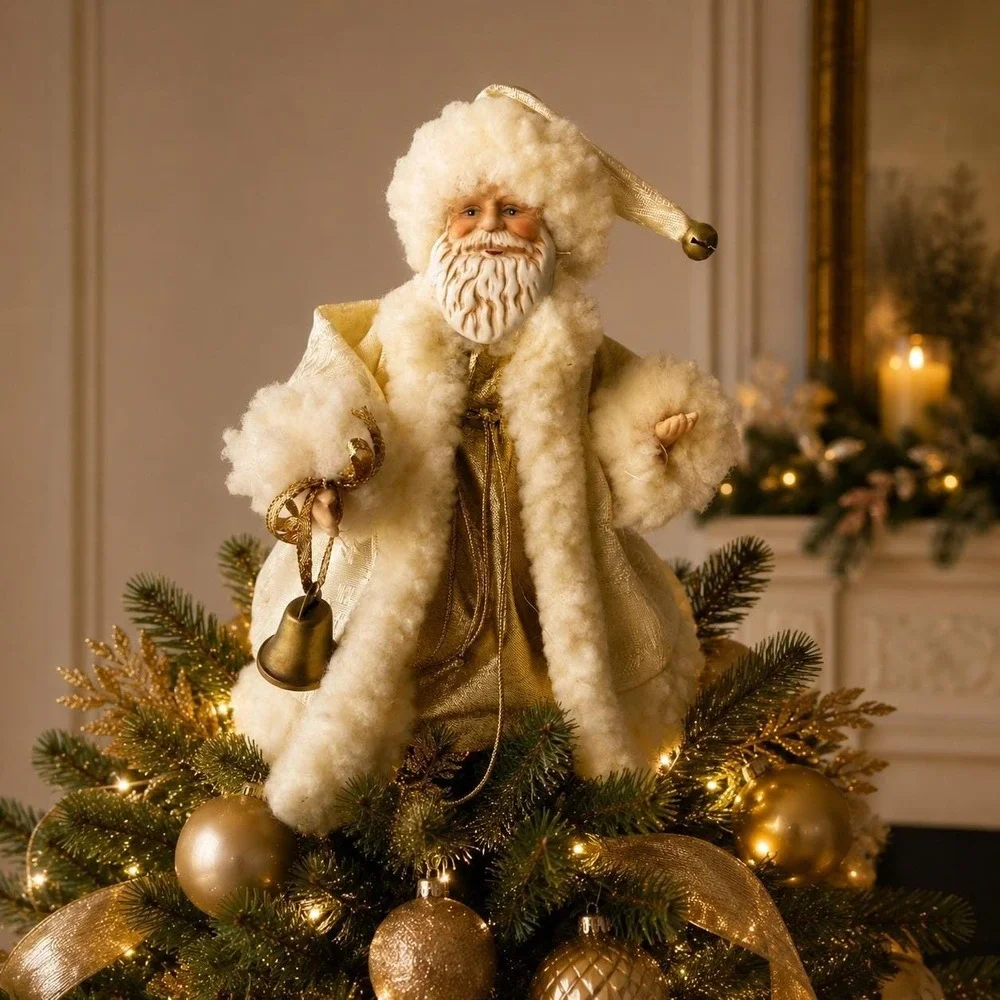 Ivory‎ Gold Santa Tree Topper Wool Old World Victorian Christmas Decor Vintage